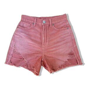 American Eagle High Rise Frayed Hem Distressed Shorts │ Size 0 Pink Denim